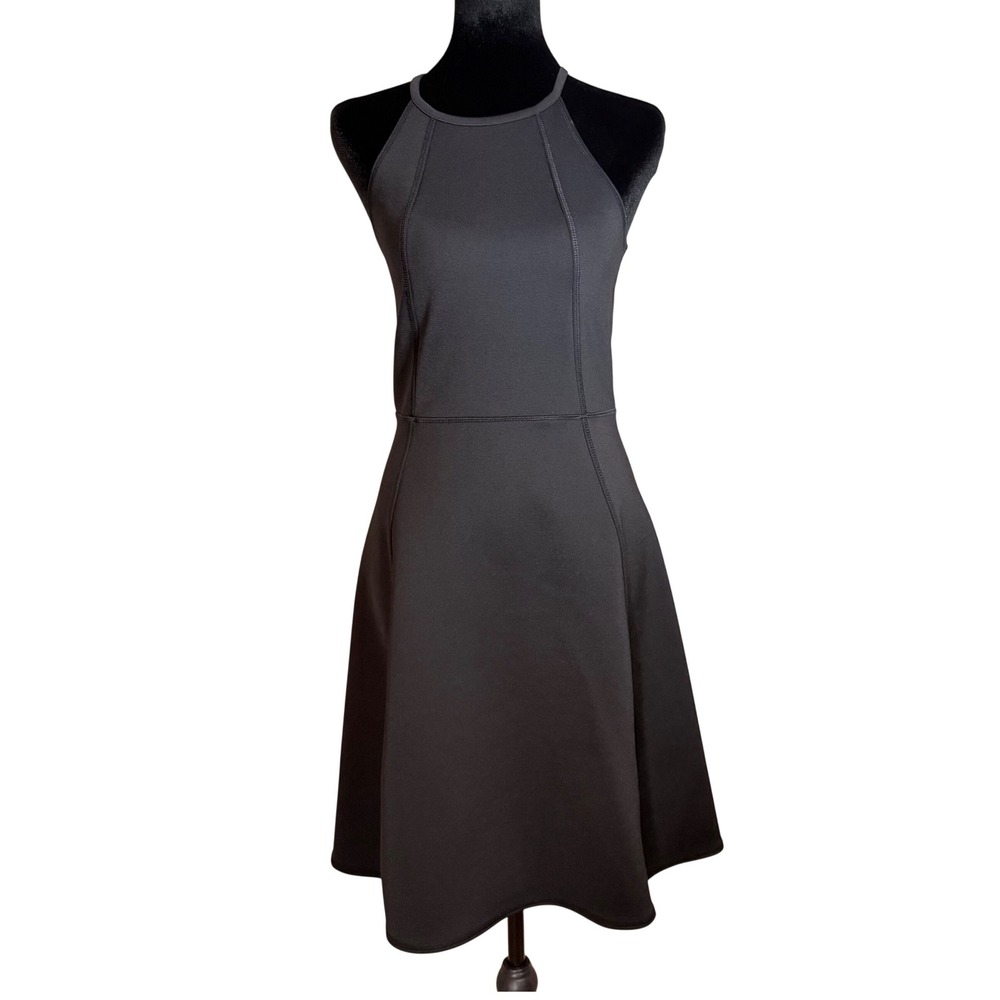Banana Republic Scuba Dress Black Halter Fit and Flare Cutout Back‎ XS Mini LBD